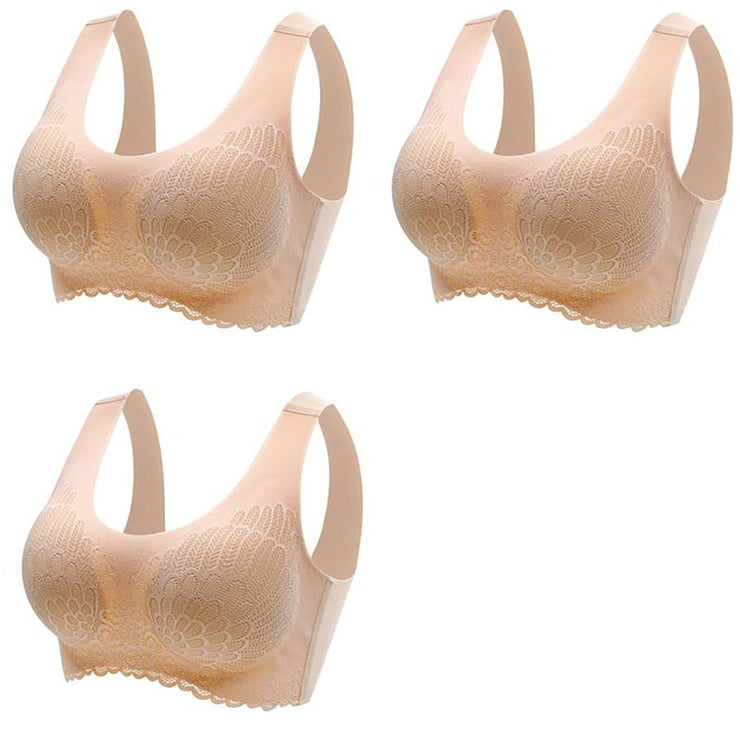 Fashion Deep Cup Orthopedic Bra, Sexy Push Up Wireless Bras, Stretch-Lace,  Super-Lift, and Posture Correction Bra (Beige,2XL)